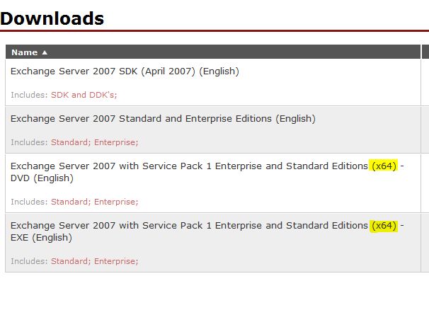 Captura de MSDN - Exchange 2007 SP1
